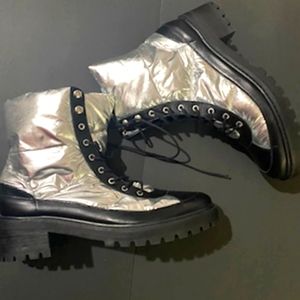 Leather/puffer boot mix